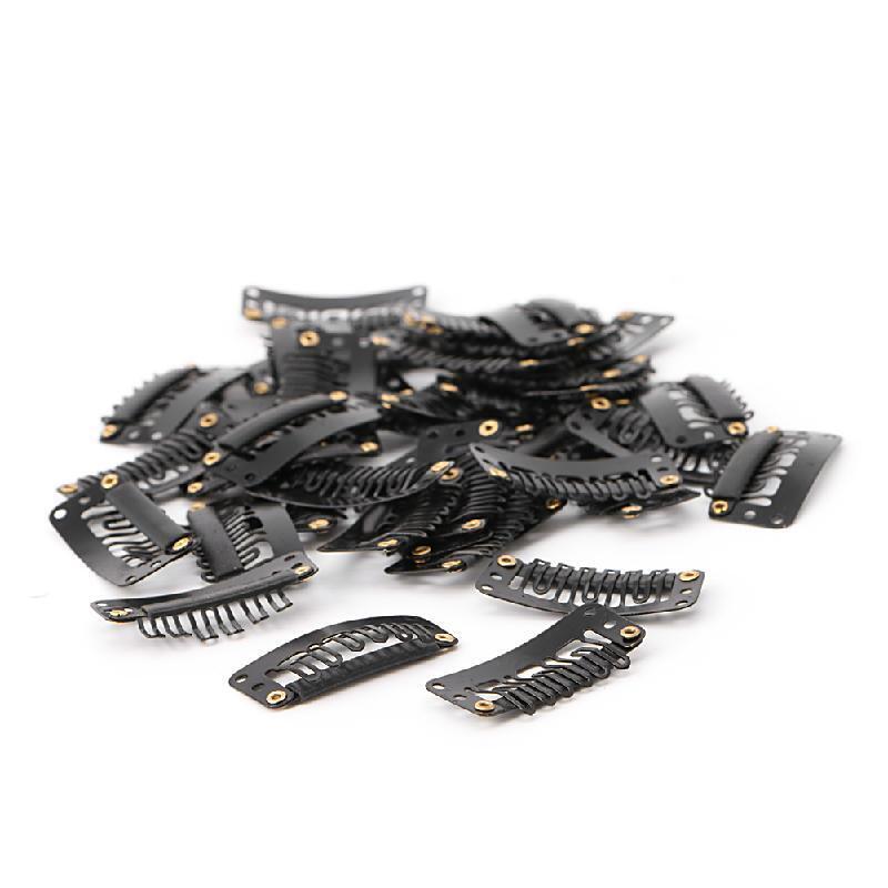 40 Pcs 32mm Black U Shape Snap Metal Clips For Hair Extensions Weft Clip-on New
