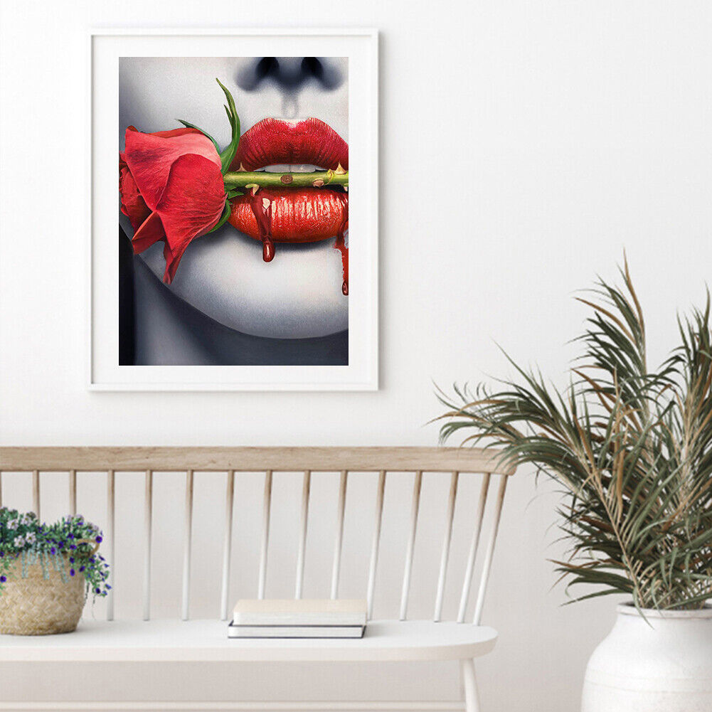 5D DIY Diamond Painting Rose in Mouth Full Round Drill Mosaic Art Pictures