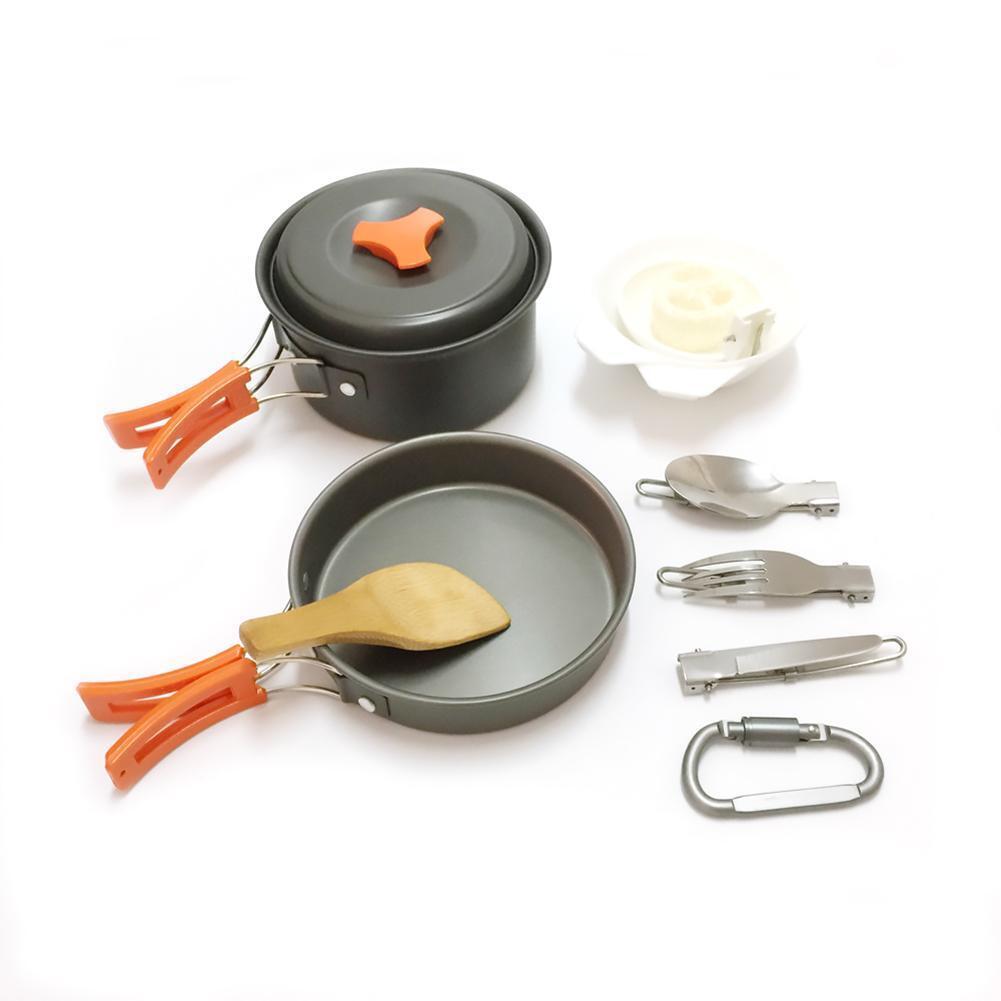 1-2 Person 12pcs Outdoor Camping Hiking Picnic Cookware Bowl Pot Fry Pan