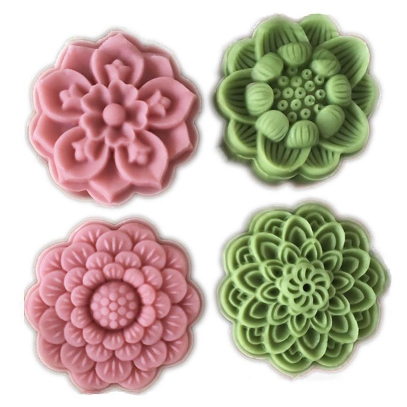 Lotus Shape Stamps Moon Cake Moulds for Mid-Autumn Festival DIY Baking Mooncake