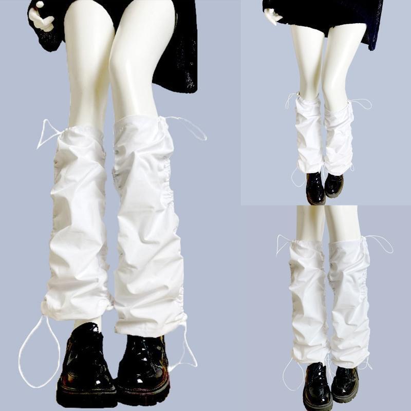 Women Harajuku Punk Leg Warmer Ruched Baggy Drawstring Knee High Foot Cover Sock