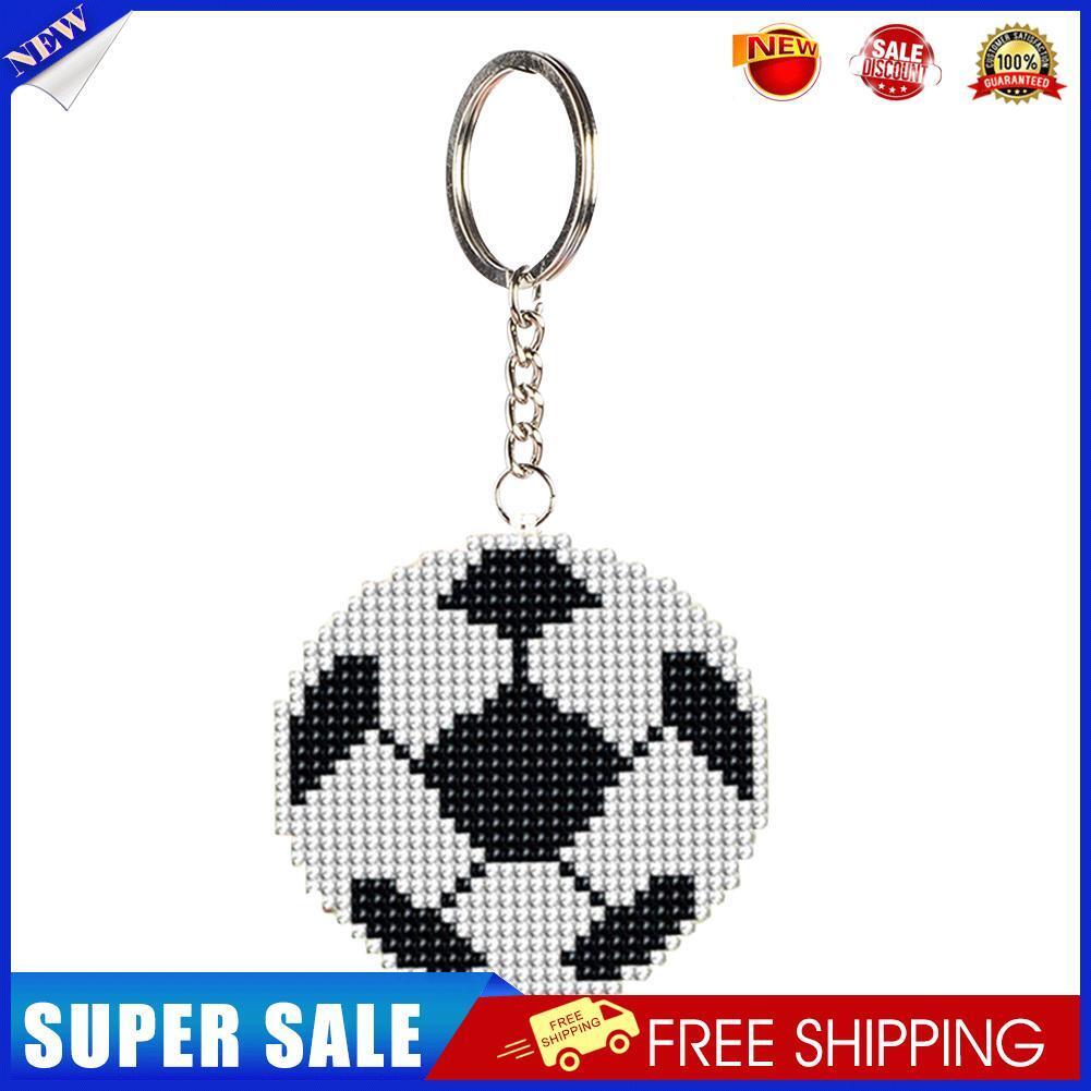 DIY Full Beads Football Printed Cross Stitch Embroidery Keychains Pendants