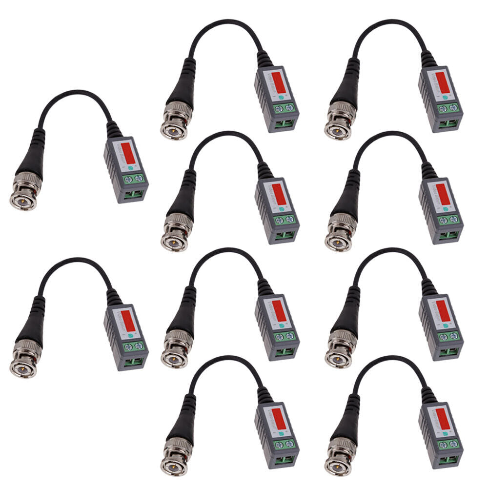 10x CCTV Camera Passive Video Balun Transceiver BNC Connector Coaxial Cable