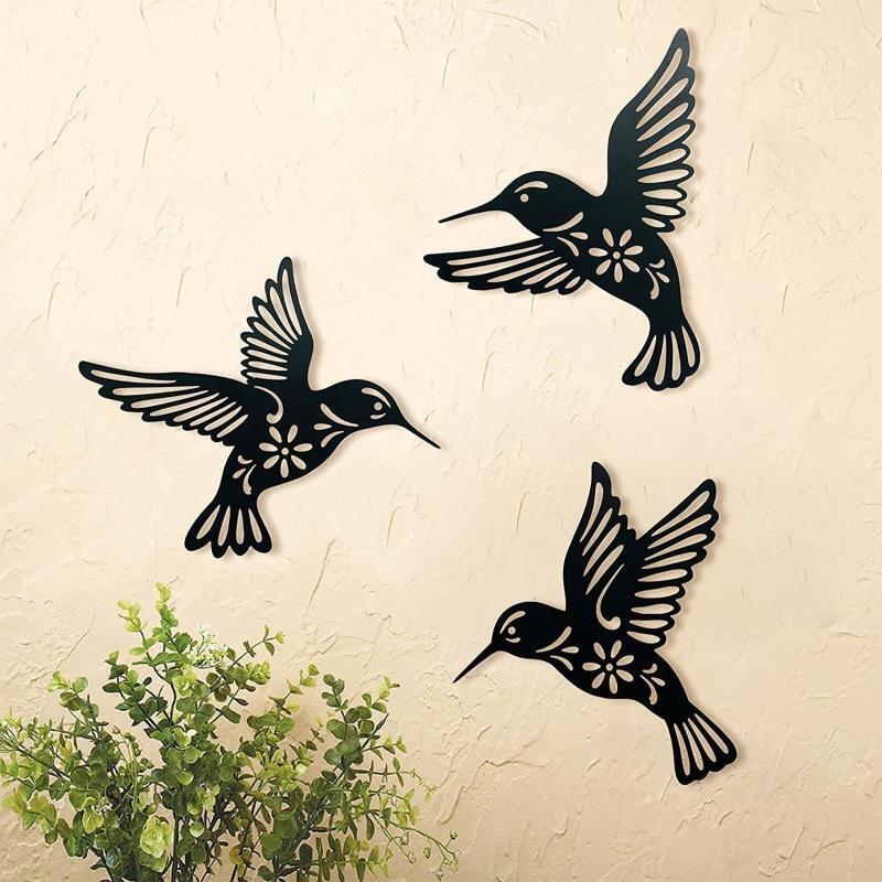 3Pcs Metal Hummingbird Wall Art Decor Hollow Out Iron Bird Hanging Sculpture
