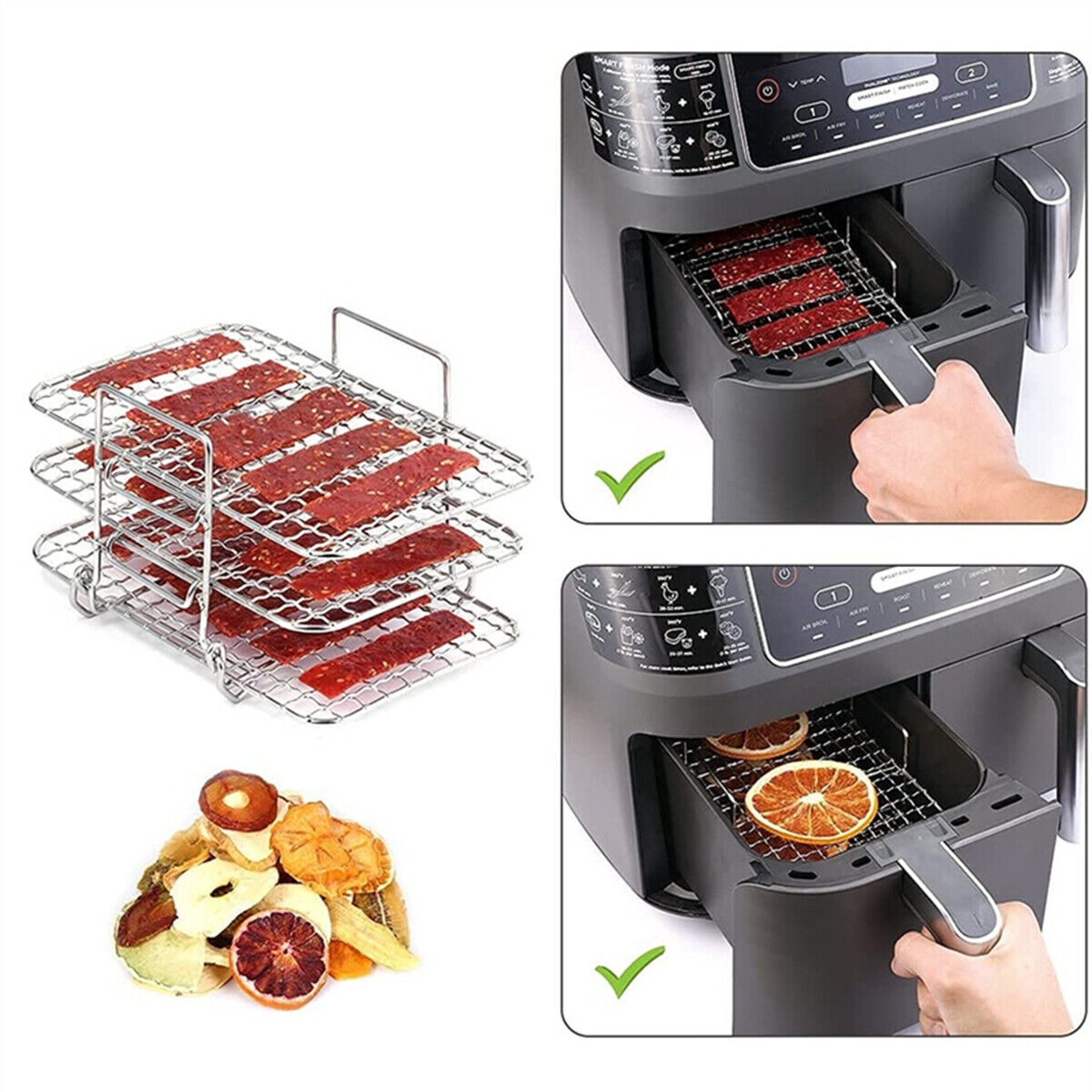 Stainless Steel 3 Layers Air Fryer Rack for Ninja Dual Air Fryer DZ201/DZ401