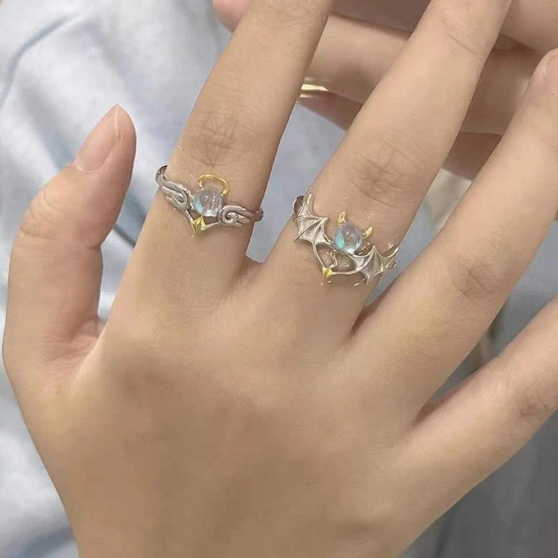2 Pieces Women Men Lovers Ring Angel Demon Couple Ring Adjustable Open Ring Gift