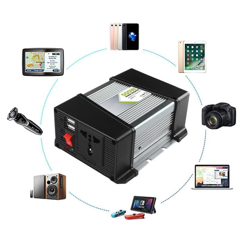 500W USB Charging Pure Sine Wave Inverter Car Power Converter Cigarette Lighters