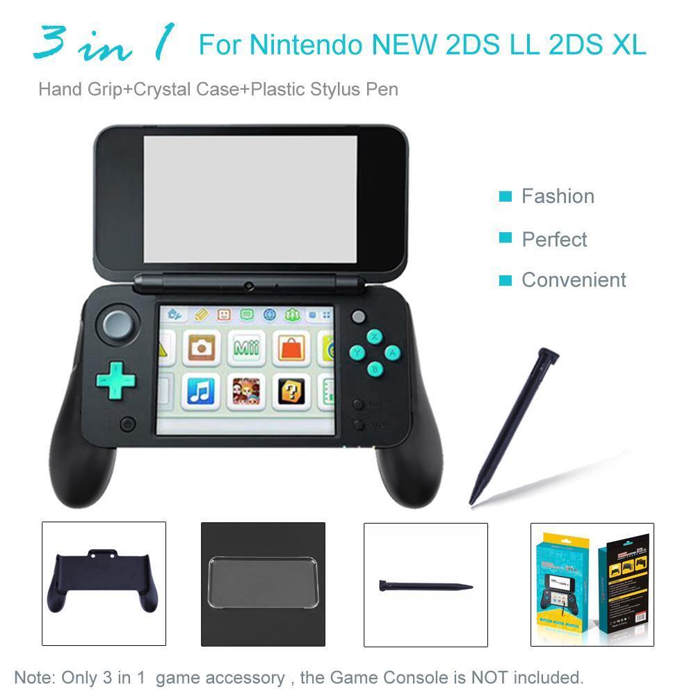 3 in 1 Hand Grip+Crystal Case+Plastic Stylus Pen for Nintendo NEW 2DS LL XL