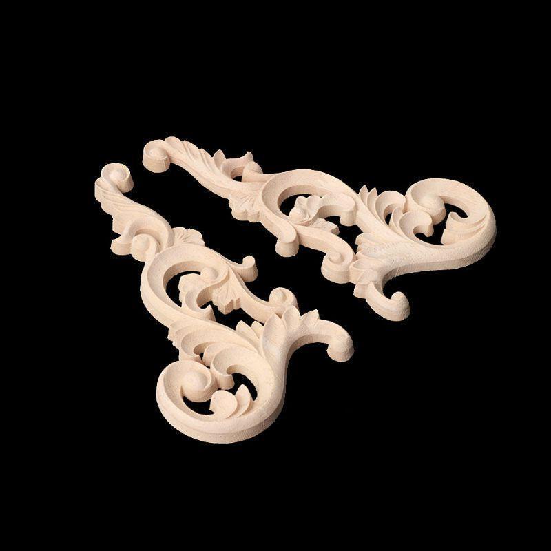 1 Pair Wood Carved Corner Onlay Applique Frame Decor Furniture Unpainted Home