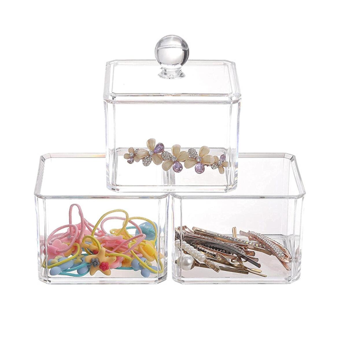 Clear Stackable Cotton Pad Storage Box with Cover Organizer Chic Cosmetic Holder