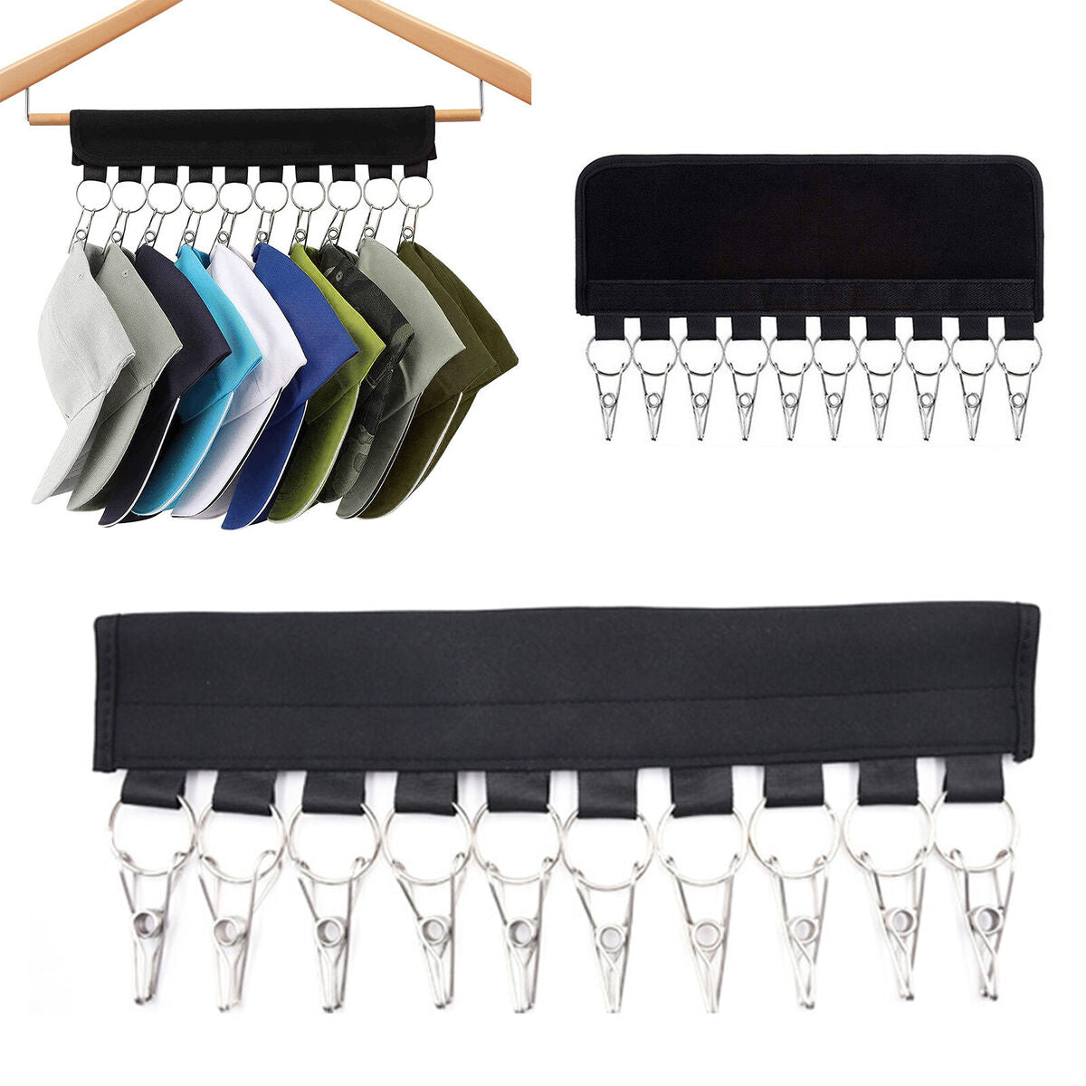 Cap Organizer Hanger Foldable Hat Holder Storage Hook with 10 Holder Clips