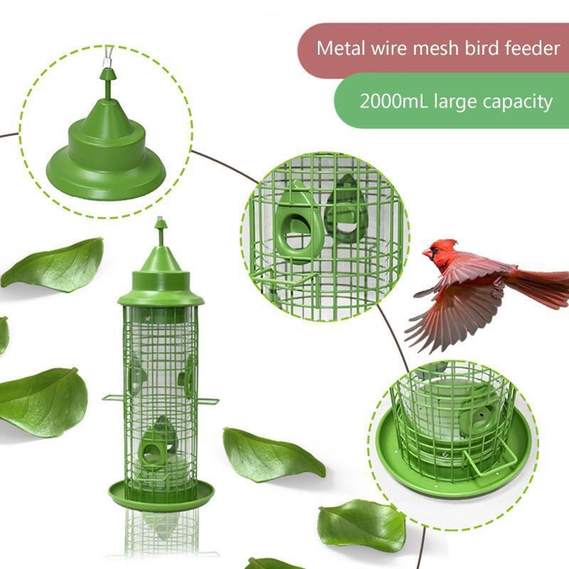 Metal Hanging Wild Bird Feeder Transparent Plastic Tube Feeders for Garden Yard