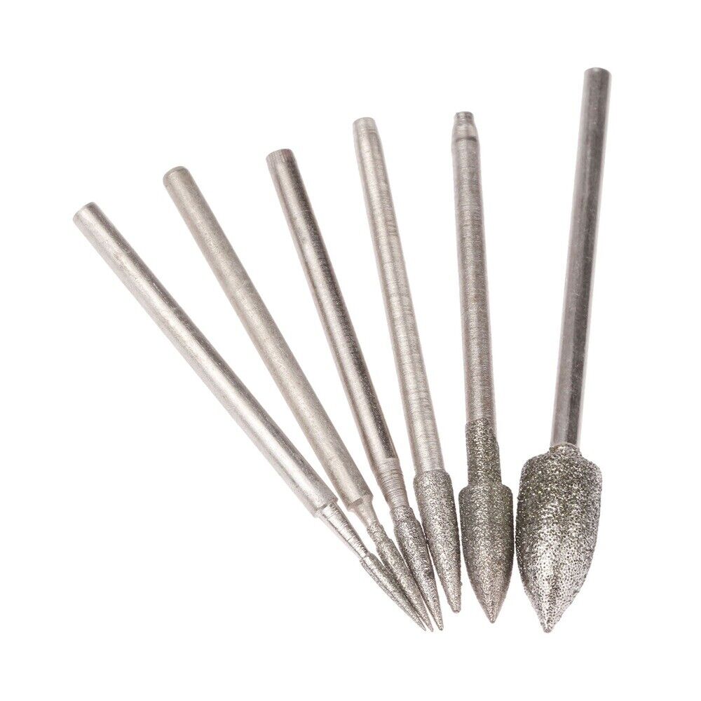 1-6mm Diamond Polishing Burr Head Needle 2.35mm Shank Grinding Jade Stone Metal