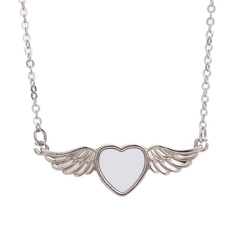 Sublimation Blank Picture Necklace Heart Shape Bezel Pendant Trays with Wing