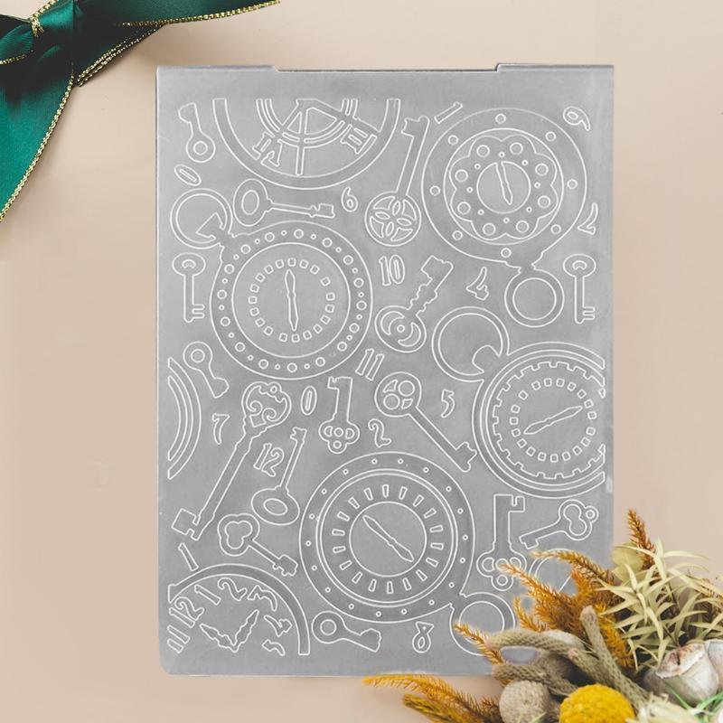 Clock Key Background Embossing Template for DIY Album Decor Photo Frames Crafts