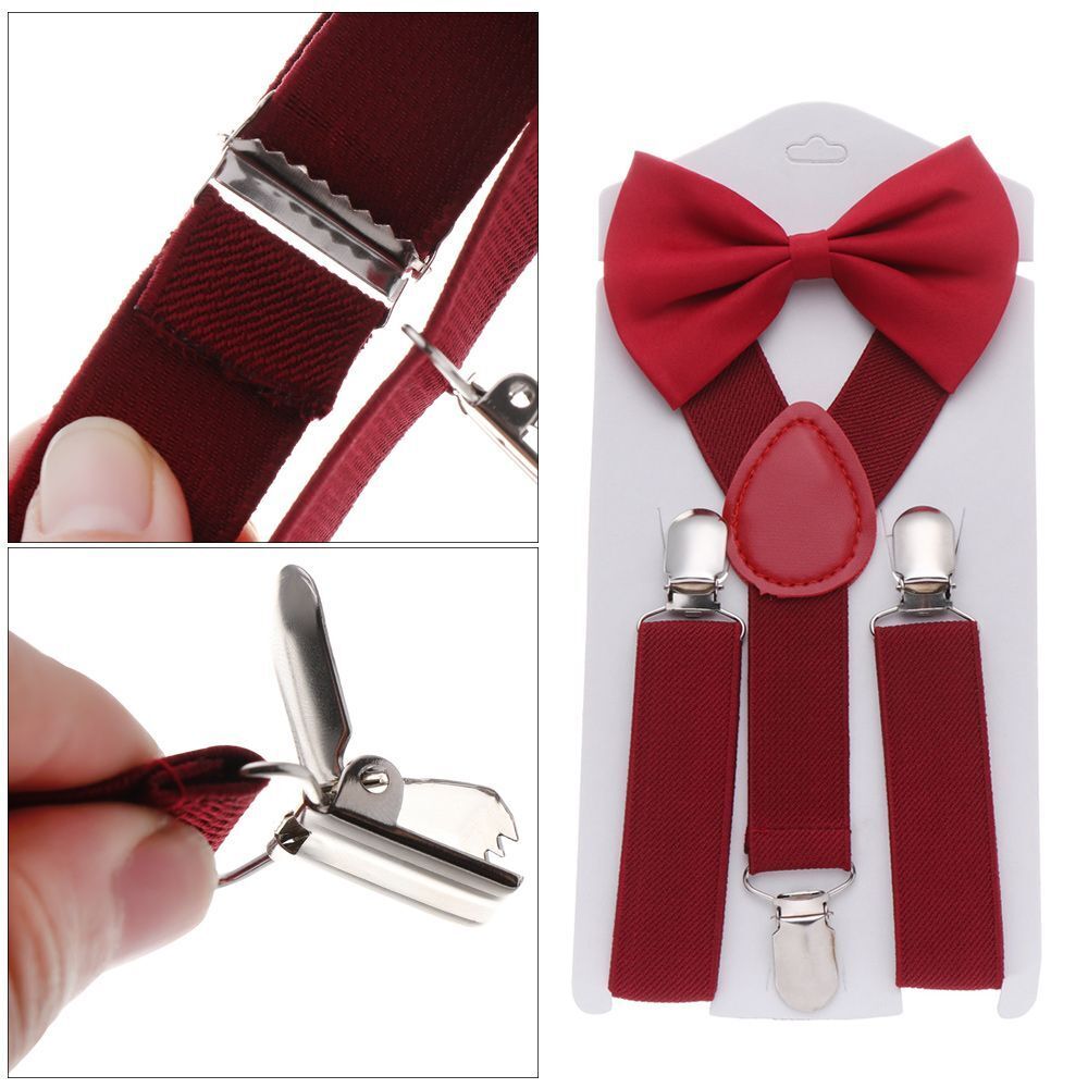 Wedding Dress Printed Bow Tie Kids Suspenders Elastic Braces Cow Tie Belts