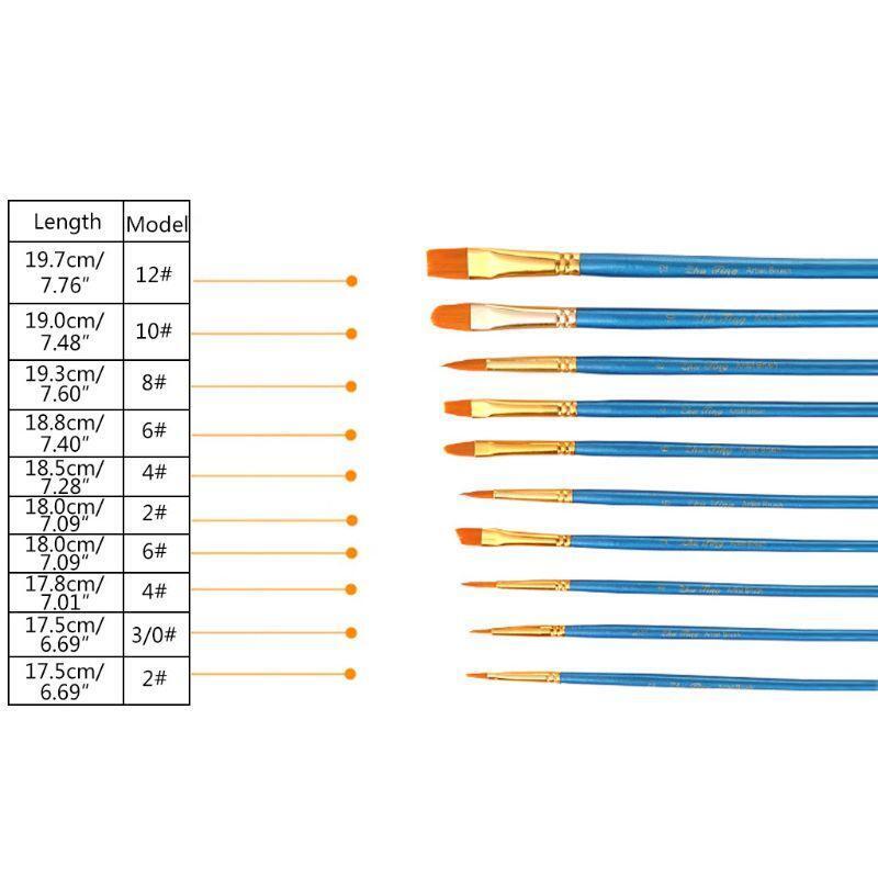 10 pc Professional Artist Paint Brush Nylon for Kids Beginners Amateurs Painter