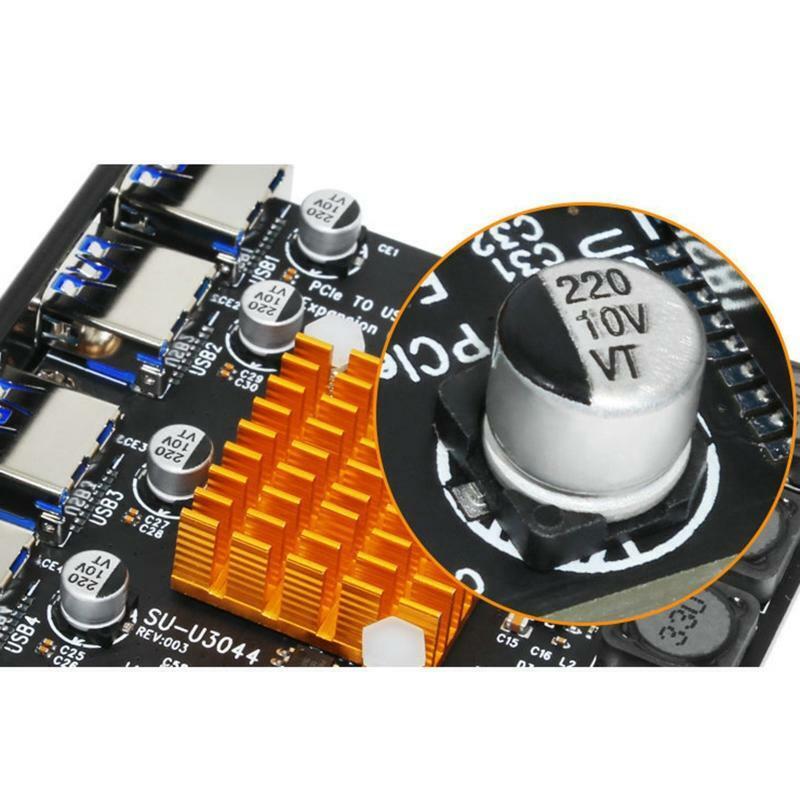 FAST USB 3.0 PCI-E PCIE 4 PORTS Express Expansion Card Adapter 8A Power+Heatsink