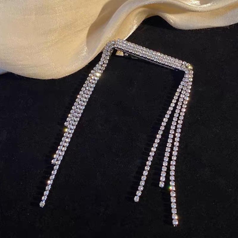 Rhinestone Hair Clip Long Tassel Dangle Hair Barrettes Hair Pins for Long Hair