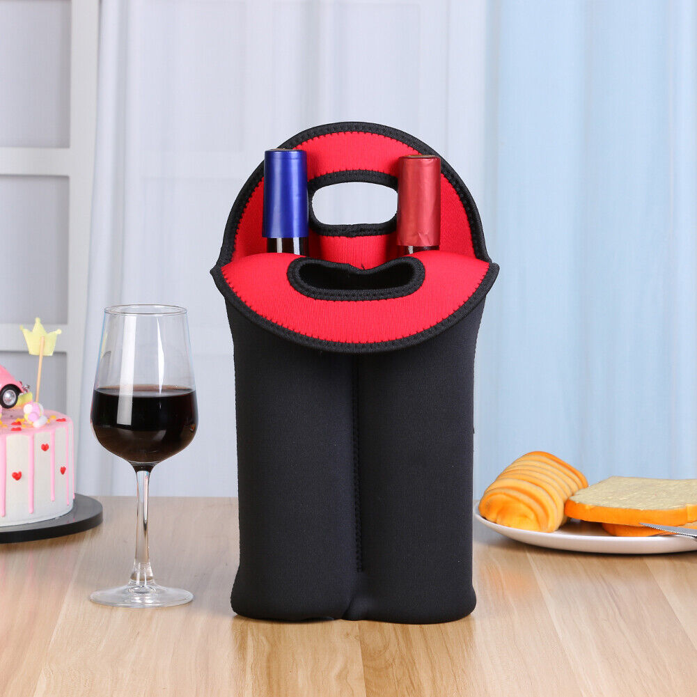 Wine Bottle Cooler Neoprene Double Bottle Protective Sleeve Holder (Red)
