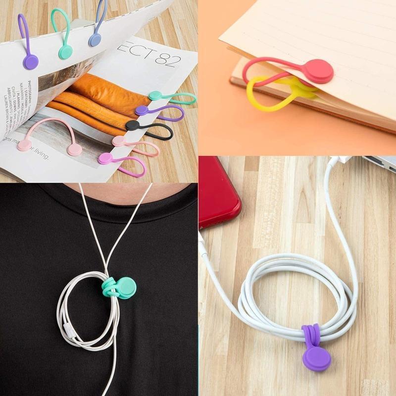 10 Pcs Magnetic Cable Ties Silicone Cable Management Ties Reusable Cord Clips