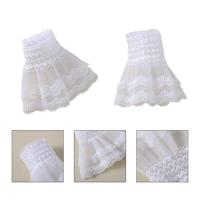 1 Pair Women Girls Flared Sleeves Layered Lace Pleated Ruched False Cuffs