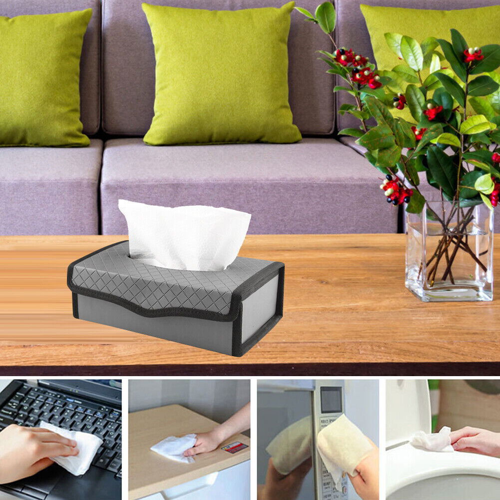 Car Tissue Box Large-capacity Auto Paper Towels Holder PU Leather (Grey)