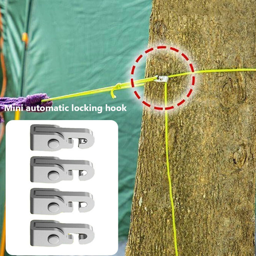 4pcs Automatic Lock Hooks No Knot Tent Self-locking Hooks with 1pc 5m Rope