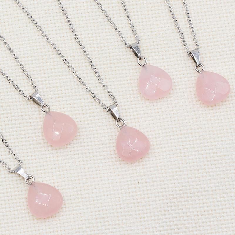 Natural Healing Crystal Love Heart Pendant Necklace Unique Pink Quartz Pendant