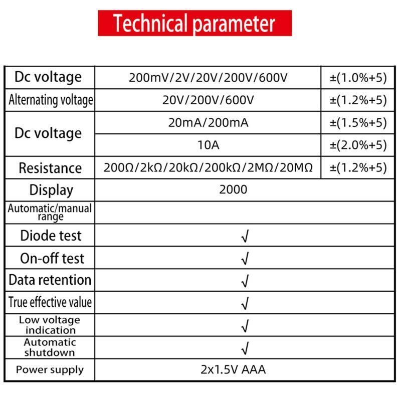 Digital Multimeter AC DC Voltage DC Current Resistance Diode Tester for Home