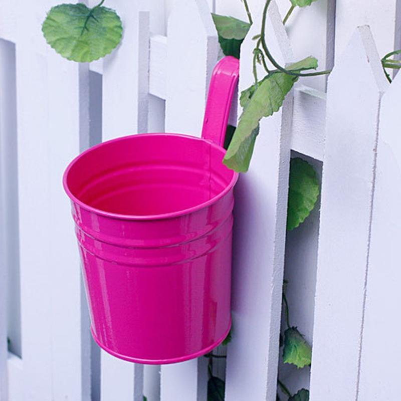 Iron Bucket Flower Pot with Hanging Hook Handle Small Garden Plant Vase Balcony
