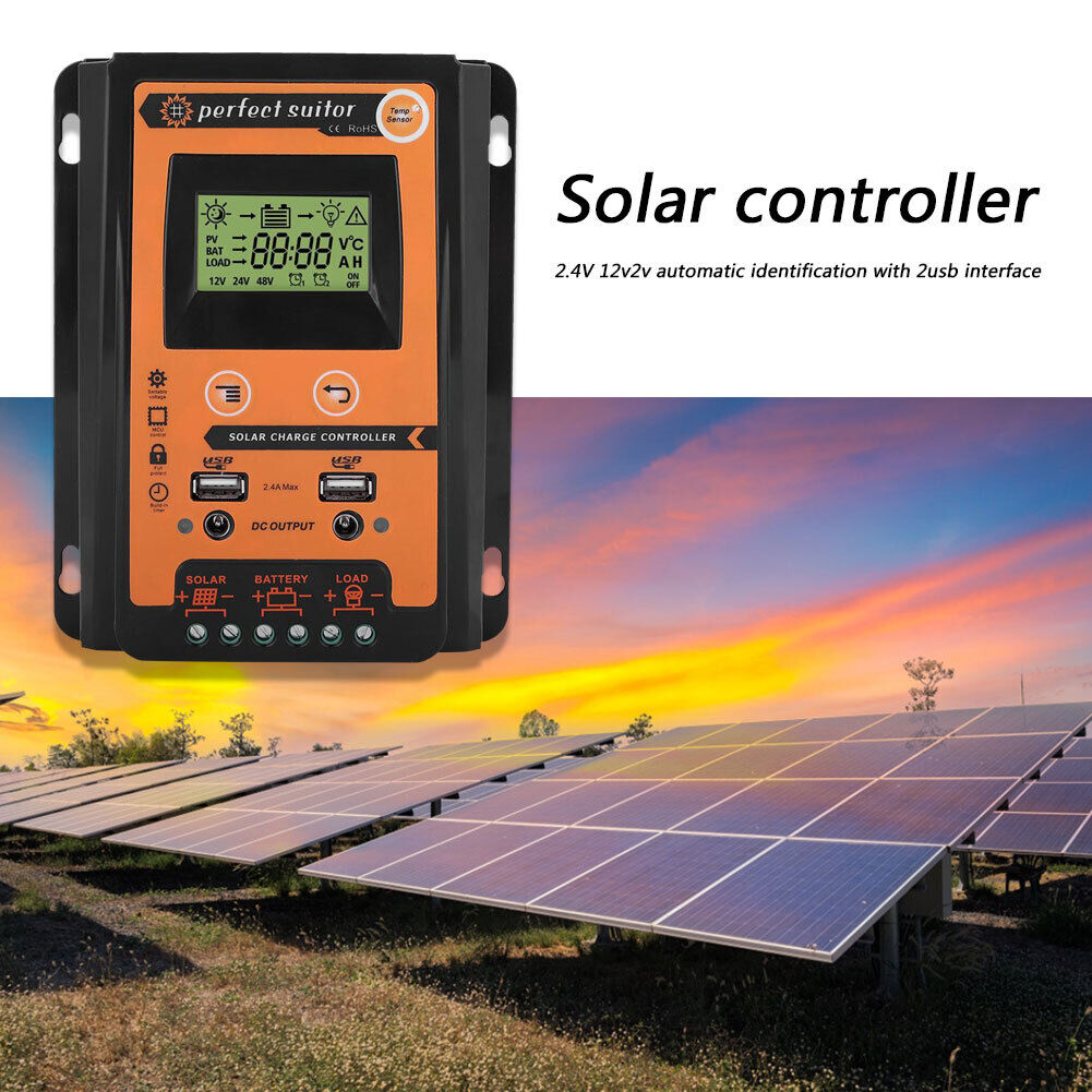 30A MPPT Solar Charge Controller Regulator with LCD Dual USB Output 12V 24V