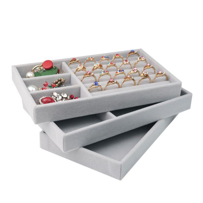 Stackable Velvet Jewelry Trays Organizer,Earring Necklace Bracelet Ring Organize