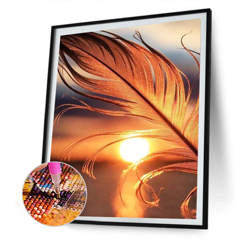 DIY Full Drill Round Diamond Painting Sunset Feather Rhinestones Mosaic Kit