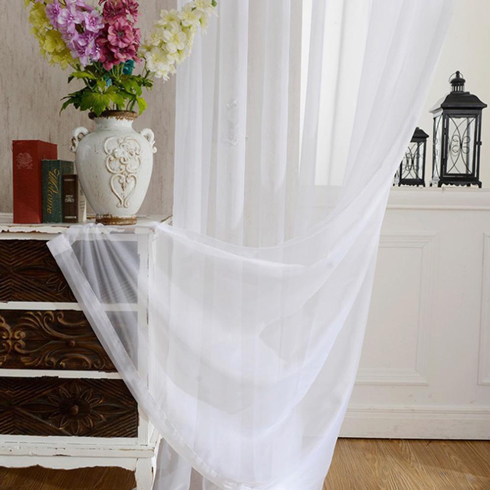 Solid White Yarn Curtain Window Tulle Curtains for Living Room