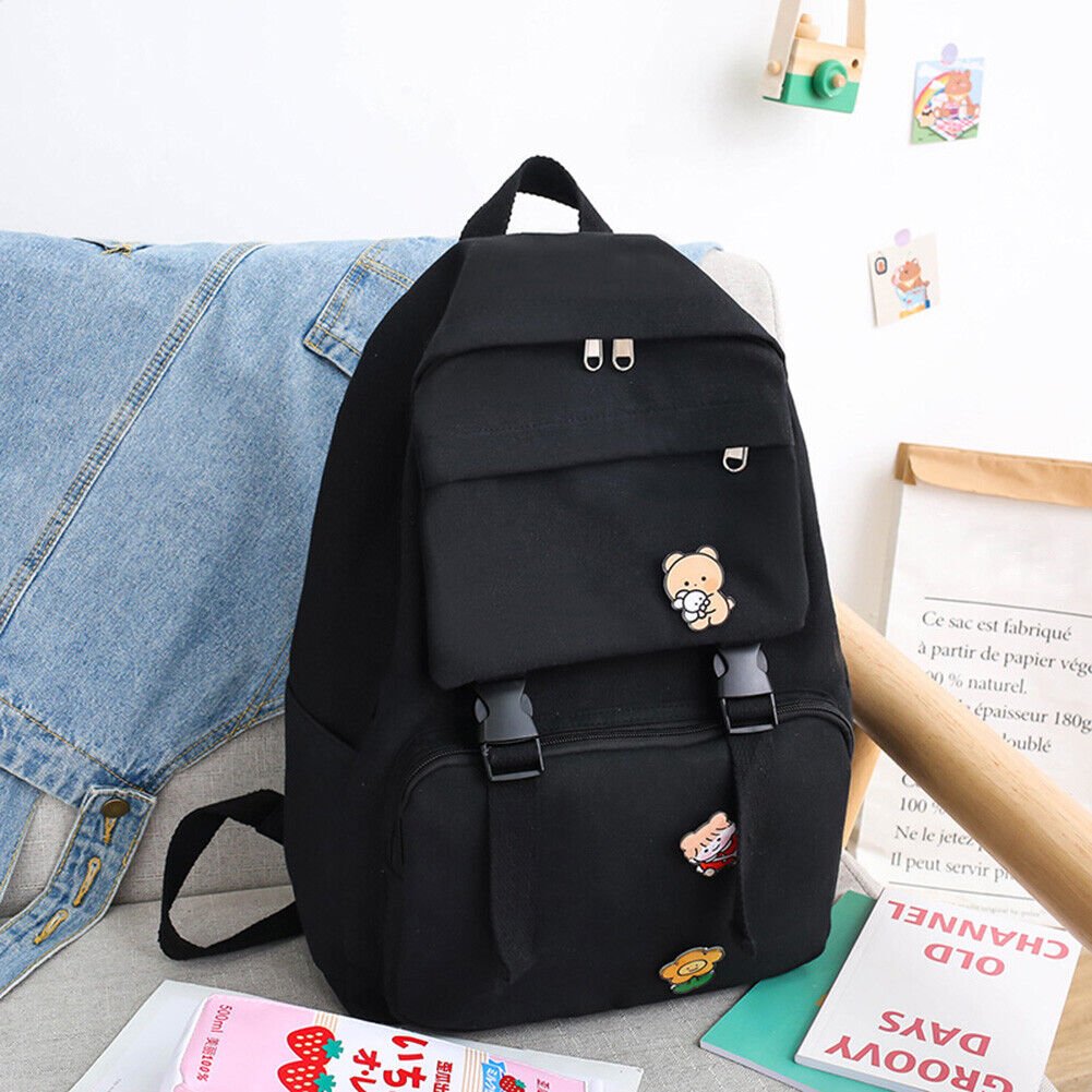 Women Men Canvas Backpack with Badges Travel College Student School Bags