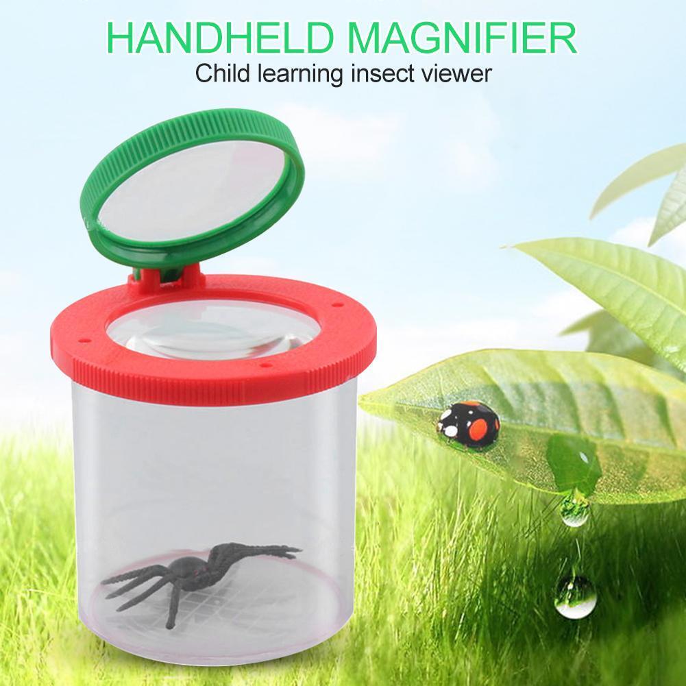 Kids Cylindrical Crawler Spider Insect Box Magnifying Glass Magnifier (Red)