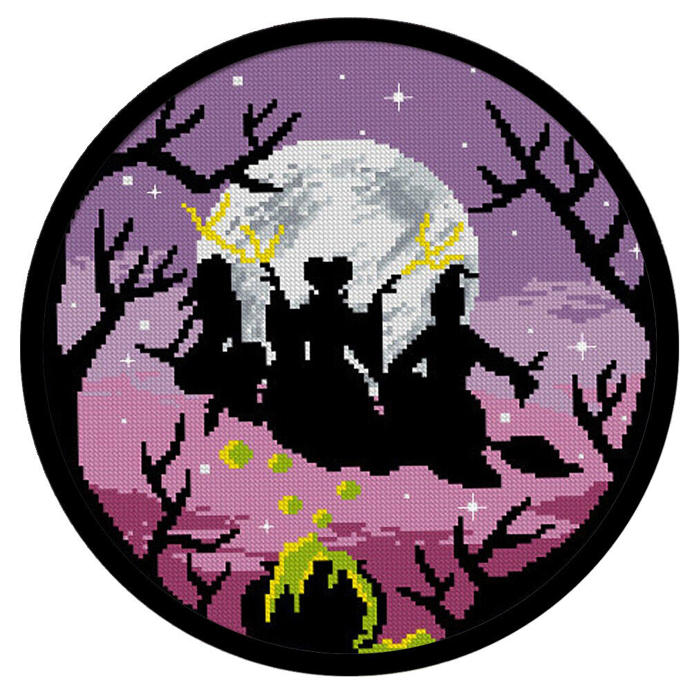 Partial Cross Stitch Witch Moon DIY Embroidery Cotton Thread Home Pictures