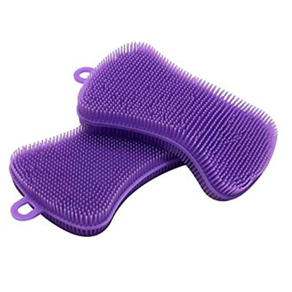 Silicone Dish Washing Brush Pot Pan Dish Sponge Cleaner Scrubber (Purple)
