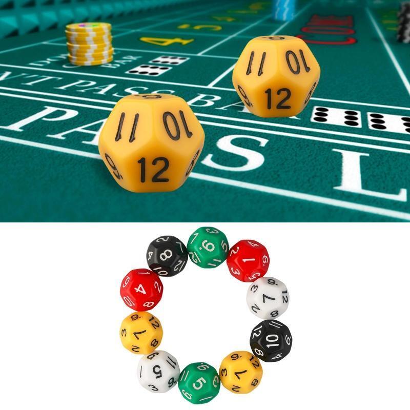 10x D12 Colors Sculpture Polyhedral Dices for Club Party Family Board Game Props