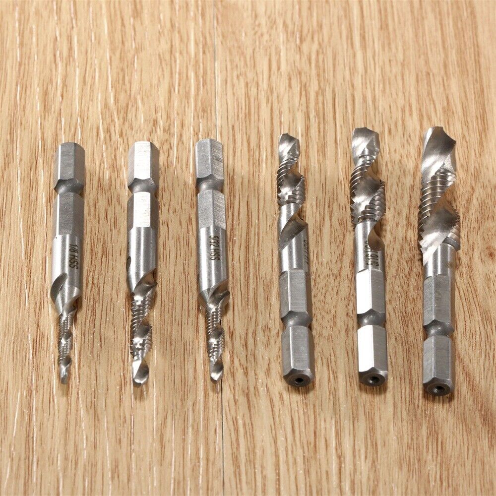 6Pcs HSS Countersink Drill Tap Bits Imperial M3-M10 Drill Metal Woodworking Tool