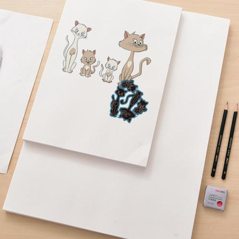 Cartoon Cat Family of Four Carbon Steel Cutting Dies DIY Scrapbooking Photo