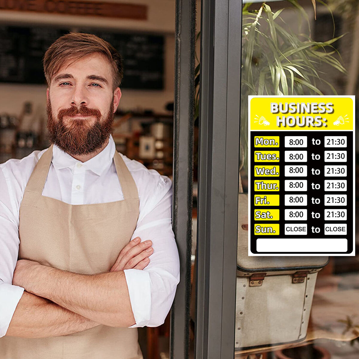 Business Hours Sign Hours of Operation Signs for Window / Door (Yellow)