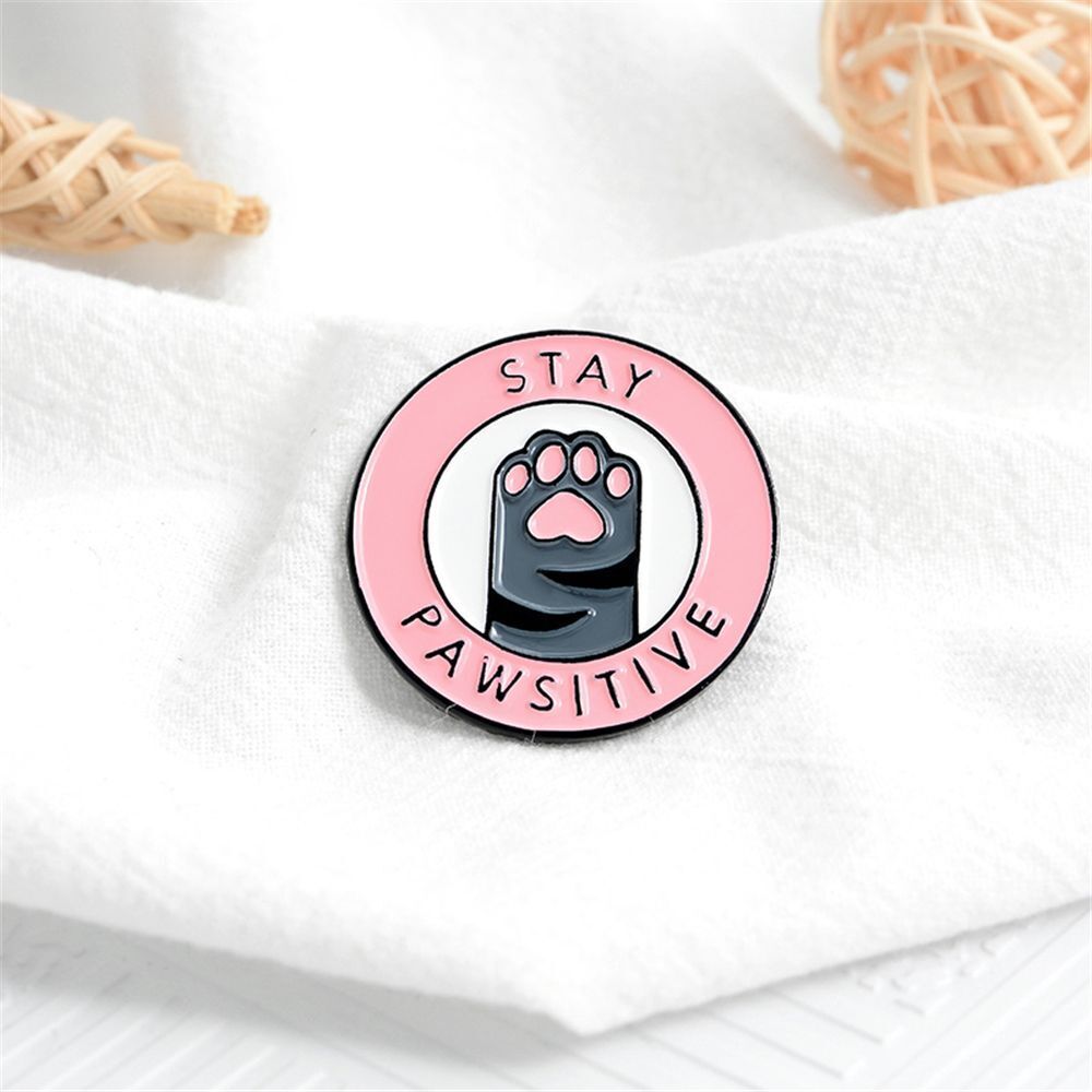 Creative Jacket Lapel Cartoon Letters Badges Pins Brooch Stay Pawsitive Cat Paw
