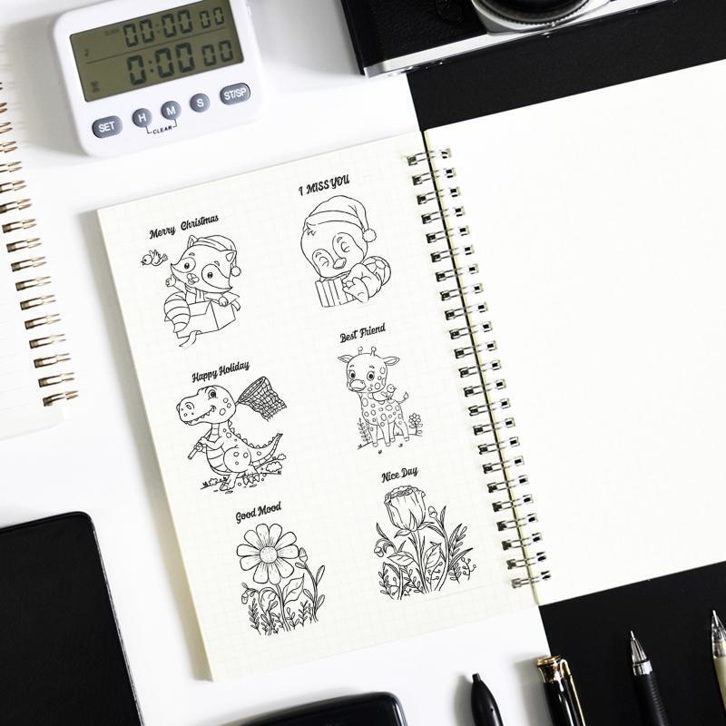 Animal Flower Stamp Cartoon Deer Dinosaur Seal Handmade Crafts for Card