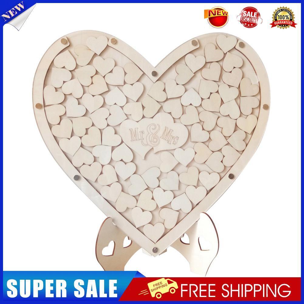 Heart Shaped Wedding Guest Book Rustic Wooden Baby Showers Party Guestbook
