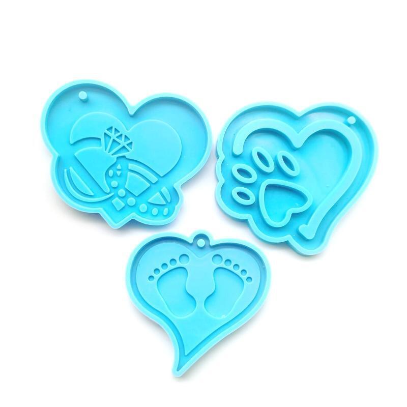 3 Pcs Love Heart Keychain Decorative Silicone Mould Love Dog Paw Footprint Mould