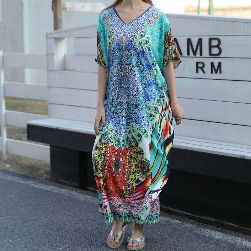 One Piece Sleeping Shirt Dress Swimsuit Cover Up Color Printed Beachwear Cover