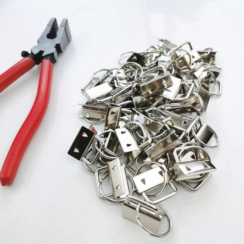 50pcs 1 Inch Key Fob Hardware Set with Split Rings Pliers for DIY Wristlet Clamp