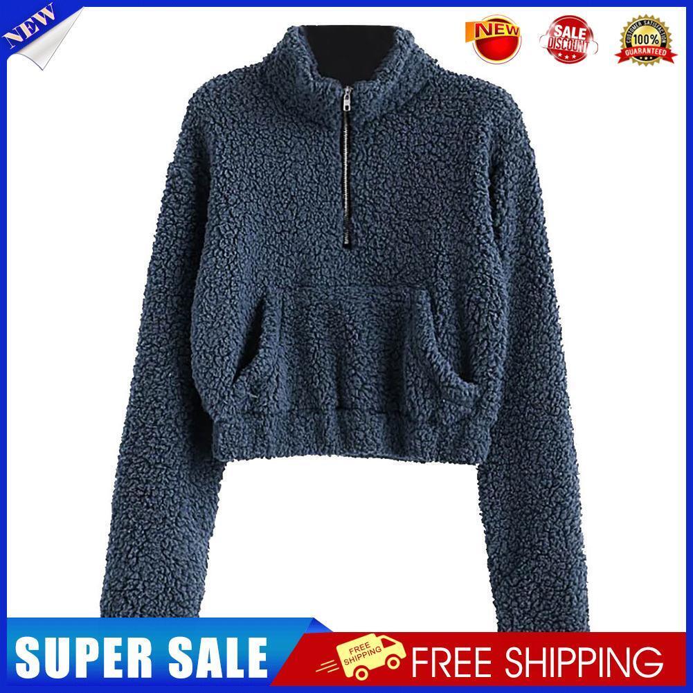Women Winter Fleece Jacket Thicken Coat Chic Warm Streetwear (Navy Blue XL)